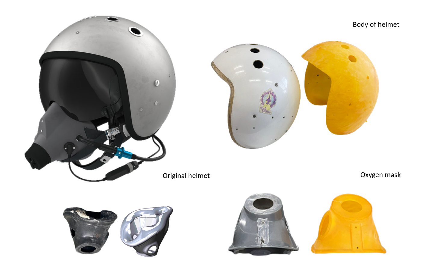 Repair of pilot helmet parts